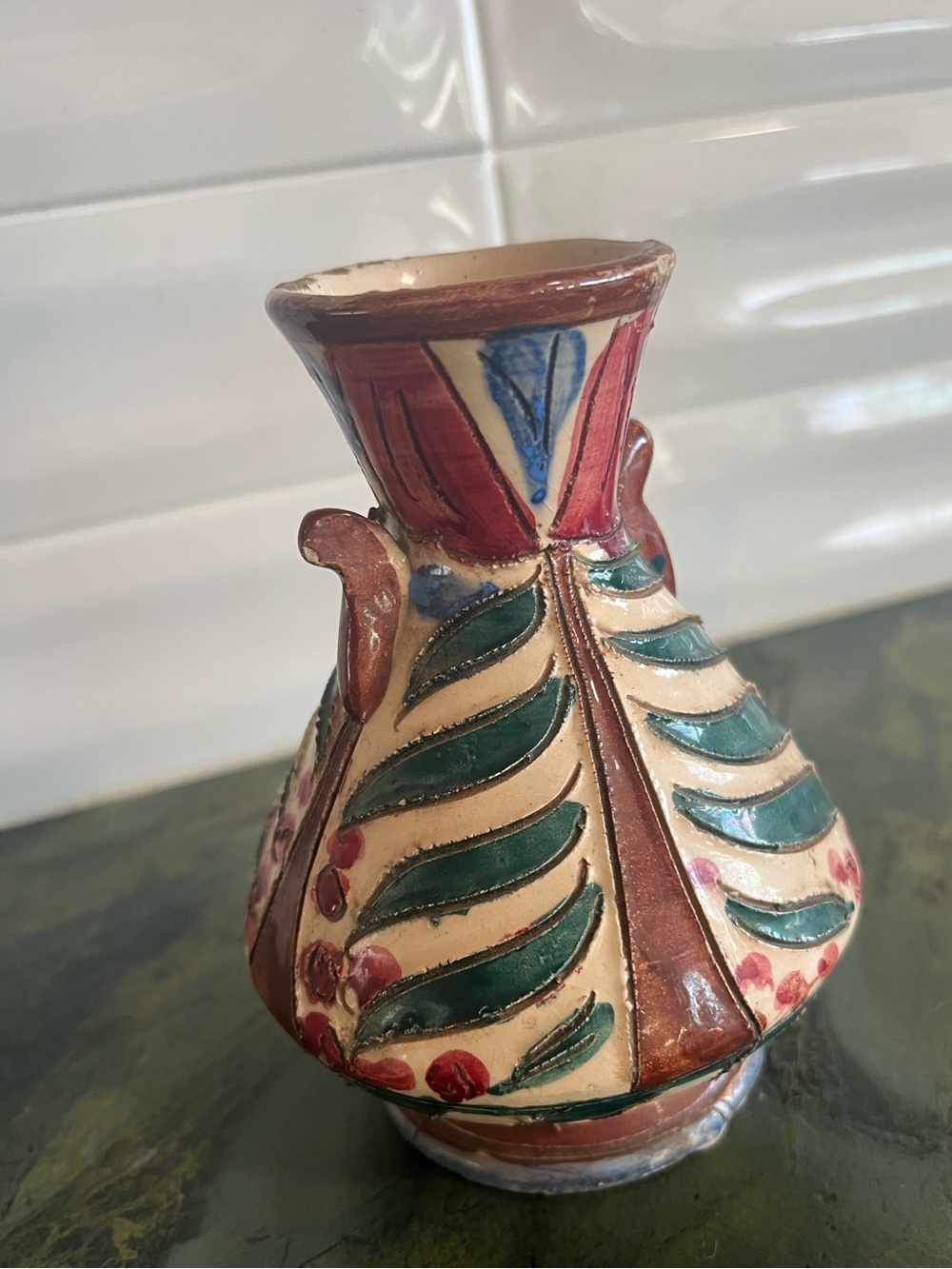 Vintage, Italian pottery, hand-painted vase Mcm Italy flower vase